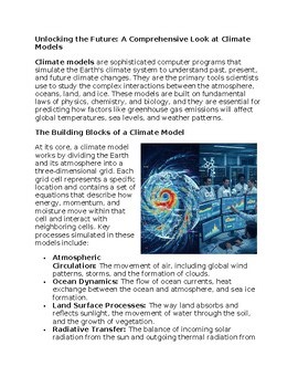Climate Models in Environmental Science Worksheet for Sub-Plan & Homework