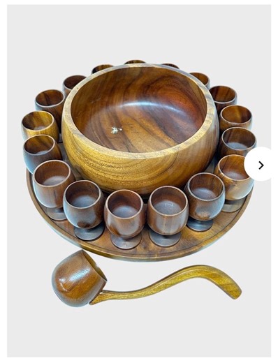 Mid Century Modern MCM Carved Wood Punch Bowl Set. Complete With Lazy Susan, Ladle, Bowl, and 17 Cups - Overall Very Good Condition - Etsy