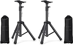 Studio Monitor Speaker Stands Adjustable Tripod DJ PA Speaker Stands Professional Tripod Structure, Adjustable Height,Carry Bag(2 Pack), Black