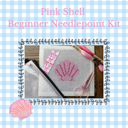 Hand Painted Shell Needlepoint Beginner Kit | Hand-painted Canvas, Zipper Pouch - Etsy