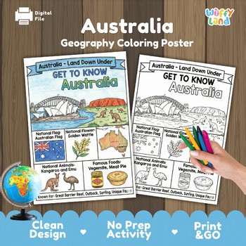 Australia Geography Activity | Country Study Coloring Page | Oceania Poster