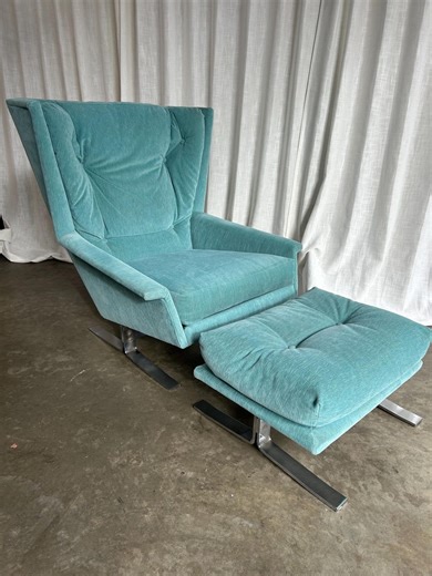 MCM Blue Velvet Wingback Lounge Chair With Ottoman in the Style of Adrian Pearsall, Circa 1960s - Etsy