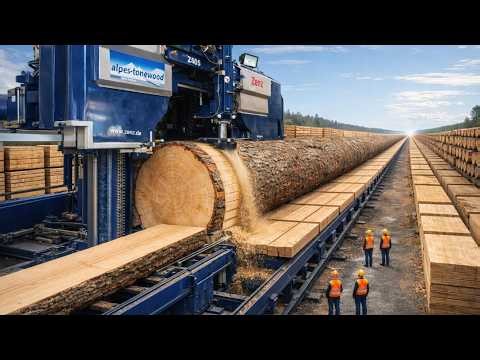 How Giant Trees Become Perfect Lumber–Extreme Logging,Wood Processing& Industrial Sawmill Technology