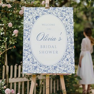 Editable Blue Toile Welcome Sign Template | Something Blue Chinoiserie Bridal Shower Sign Toile De Jouy Wedding Shower Decor S760 - Etsy