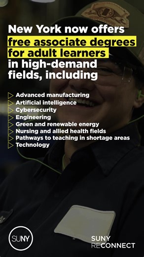 Get into growing fields like healthcare, advanced manufacturing, cybersecurity, AI and more with a free 2-year degree at SUNY | SUNY - The State University of New York