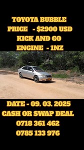 4.4K views · 11 reactions | TOYOTA BUBBLE, KICK AND GO, ENGINE - 1NZ,CASH OR SWAP 0785 133 976 OR 0718 361 462 | Ororo Motors | Facebook