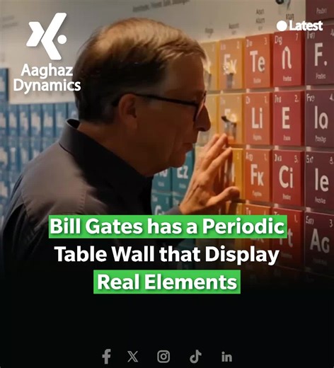 Bill Gates has a wall-sized periodic table in his office, featuring real element samples and safe substitutes for radioactive or unstable materials. The display serves as both a science showcase and a daily reminder that modern technology relies on a small set of elemental building blocks, from common metals to rare elements. #BillGates #PeriodicTable #ScienceDisplay #Elements #TechFoundations #RareElements This content is generated by AI for reference purpose only.