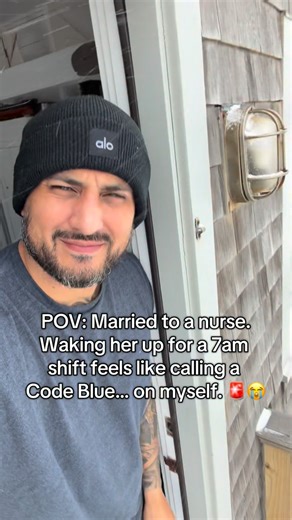 Rey Hamilton on Instagram: "Code Blue at 6:59 AM 🚨😭 #MarriedToANurse #NurseLife #HealthcareHumor #ShiftLife #CouplesComedy"