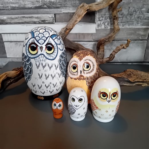 Owl Nesting Dolls, 5 Piece Wooden Matryoshka - Etsy Canada