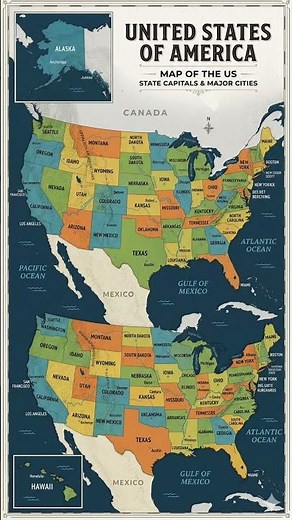 The Complete Map of the USA 🇺🇸 | State Capitals & Major Cities #USA #Map #Geography #UnitedStates