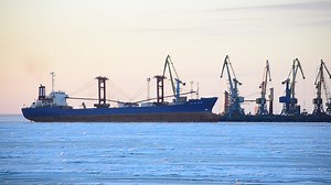 Large ship entering a freight port - Free Stock Video