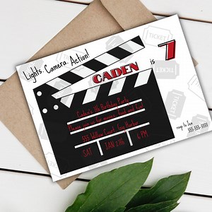 Movie Clapper Birthday Invitation | Tickets Lights Camera Action | Canva Instant Digital Download - Etsy