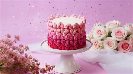 Pink ombre heart frosting cake