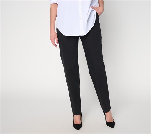 Denim & Co. Regular Black Flat Front Side Pocket Pants w/ Front Crease - QVC.com