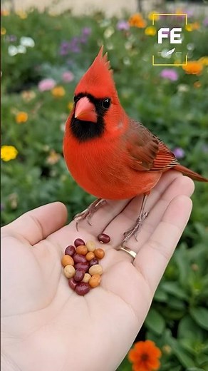 🌹 Vibrant Red Cardinal Lands on Hand | Cinematic 8K Bird Footage #birds #wildlife #nature