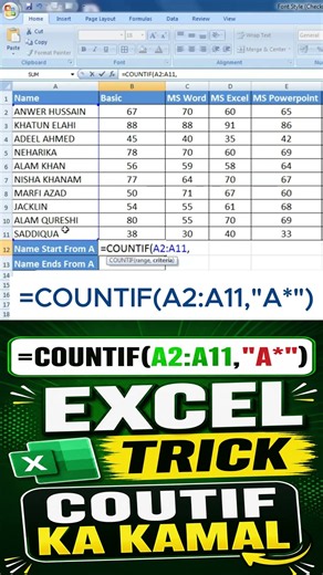 Excel COUNTIF Function | Count Names Starting with A (Easy Tutorial) @Expert_Bano