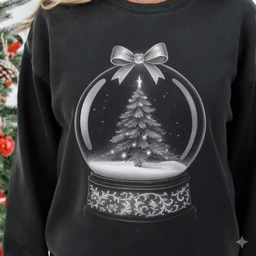 Snow Globe Christmas Tree PNG, Black and White Winter Snowglobe Sublimation Design, Holiday Bow Sparkle Digital Download - Etsy