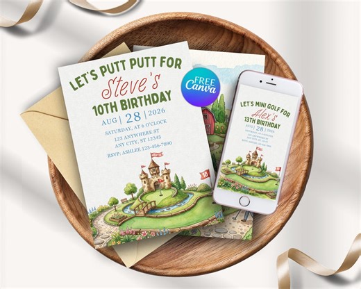 Mini Golf Party Invitation, 3 Editable Canva Templates - Etsy