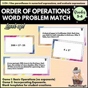 Order of Operations Match Game: Pair word problems & expressions with EXPONENTS
