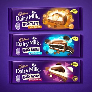 Share the epic taste sensation of Cadbury Dairy Milk Big Taste! Choose from Oreo Crunch, Toffee Whole Nut or Triple Choc Sensation. | Cadbury Dairy Milk