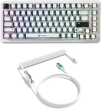 ATTACK SHARK X82PRO HE 75 % Kabellose Rapid Trigger Magnetische Tastatur, 8000Hz Kabelgebundene Gaming-Tastatur,Hall-Effekt-Schalter mit Einstellbarem Auslösepunkt, QWERTY, C01 RGB-Spiralkabel–Comic