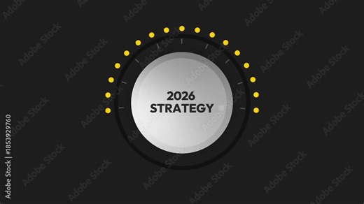 Maximizing on the new strategy for year 2026 shown by the knob on black isolated backdrop 4k animation