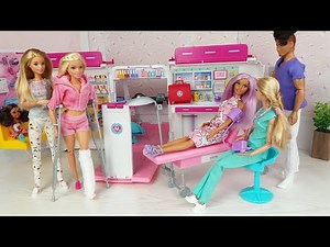 Two Barbie Doll Morning Routine. Dolls go to Hospital in ambulance.Doctor Barbie Video.