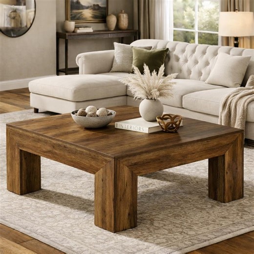 39.4” Farmhouse Square Coffee Table Rustic Brown – Modern Rustic Centerpiece With Sturdy - Etsy