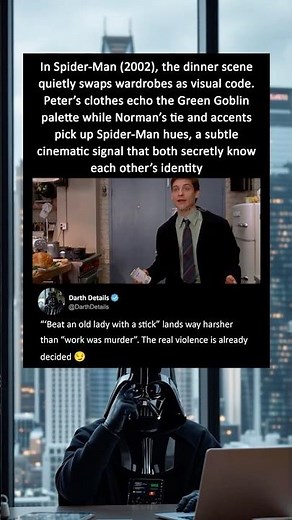 In Spider-Man (2002), the dinner scene quietly swaps wardrobes as a visual secret identity code