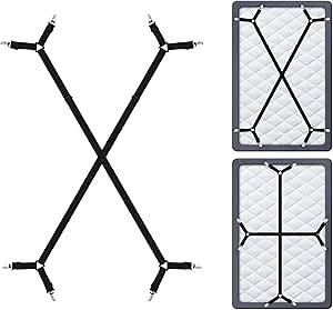 DS. DISTINCTIVE STYLE Sheet Straps 2 Pieces Mattress Sheet Holder Straps for Queen/King Size Bed Suspenders Twin XL Adjustable Elastic Bands and Corner Clips