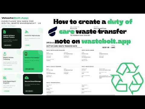How to create a duty of care waste transfer note on wastebolt.app