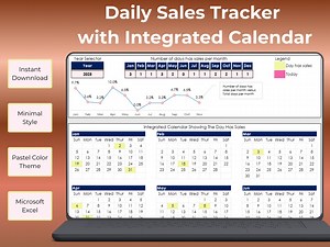 Daily Sales Tracker with Integrated Calendar I Microsoft Excel I Instant Download I Minimal Style