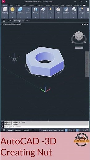 Nut Design in AutoCAD 3D | Quick Tutorial #autocad3d #cadd_engineer #NutDesign #shorts #autocadtips