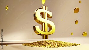 USD golden dollar sign. Gold coin in 3D animation with a rotating Dollar sign on beige Background. For Business and Financial Concepts. The US Dollar is the official currency of the US 4k