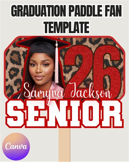 Graduation Paddle Fan Template Editable Canva 11x8.5 Senior Photo Sign Digital Download - Etsy