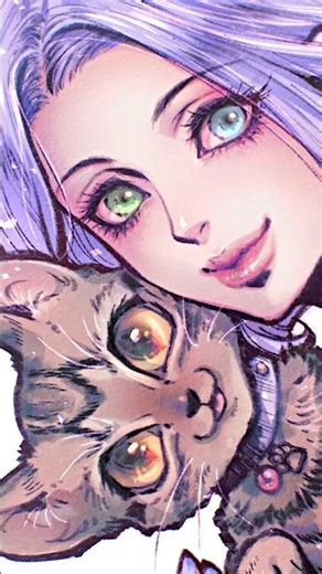 🐈‍⬛愛猫と一緒に🐾｜With Her Beloved Cat💜｜ Drawing Timelapse | commission