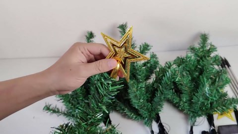 4 Pack Solar Christmas Tree Stake Lights with 80 LED, Red Berries, Gold Star Treetops, and Bows - Waterproof Outdoor Xmas Decorations for Yard, Patio, Garden, Pathway, Grave Decor, 8 Lighting Modes