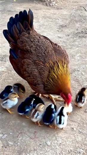 🥰 Hen and beautiful little chickens love #hen #chicken
