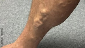 Varicose veins. Phlebology and DVT. Varicose veins on leg of man. Varicosity on legs, spider veins, edema, health illness concept. Phlebeurysm and thrombophlebitis of veins. Phlebology concept.
