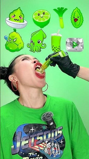 ASMR Mukbang 💚 Eating Random Green Color Food #shorts #food #asmr #mukbang #challenge #spicyfood