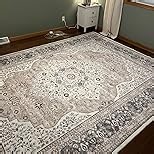 Washable Rug 10x14 Area Rugs for Living Room Bedroom Dining Room Home Office Floor Decor -Stain & Fade Resistant Non Slip Backing Carpet,Ultra-Thin Vintage Large Carpets (Blue/Beige,10'x14')