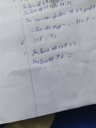 Find the following: Factors of 69 Factors of 39 Common factors... | Filo