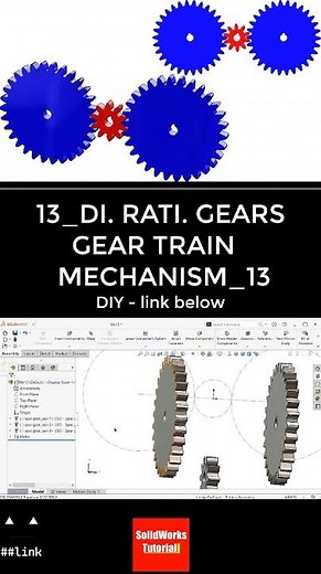 MECHANISM13: DIFFERENT RATIO GEARS GEAR TRAIN #3d #solidworks #tutorial #cad #drawing #automobile