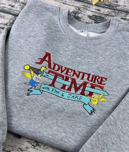 Adventure Time Finn & Jake Embroidered Crewneck Hoodie, Sweater - Etsy