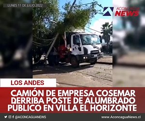 3.8K views · 39 reactions | #LOSANDES Camión de la empresa Cosemar derriba un poste de alumbrado público en Villa El Horizonte. La emergencia se registró pasadas las 14:15 de este lunes en Av. Héctor Humeres. En el lugar un camión de la empresa de aseo de la comuna de Los Andes habría arrastrado unos cables, quebrando un poste de alumbrado público prácticamente en su base. Transito suspendido en el lugar. | AconcaguaNews 2.0 | Facebook