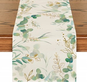 Smile Farmhouse Greenery Eucalyptus Summer Table Runner for Spring Summer 13 x 72 Inch, Off White