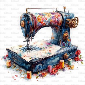 24 Sewing Machine Clipart, Vintage Tailor Studio, Watercolor Printable JPG, High Quality 300 DPI, Scrapbook, Junk Journal - Etsy