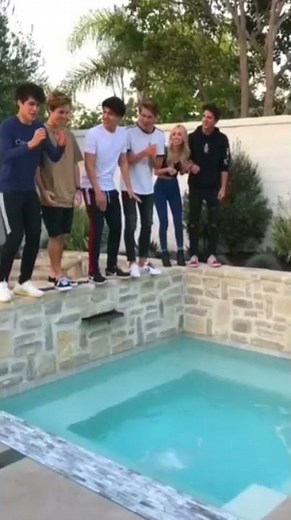 "Jumping over the pool",Ben Azelart Tiktok With Brent and Lexi Rivera and Stokes Twin","Wait for it"