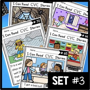 CVC Stories Reading passages CVC Words Sight Words Comprehension Fluency Set 3