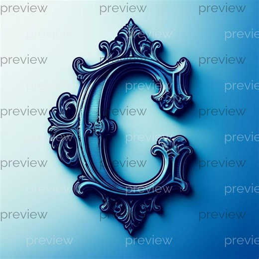 Ornate Decorative Letter C in Elegant Blue Gradient - Digital Art for Printable Instant Download - Etsy